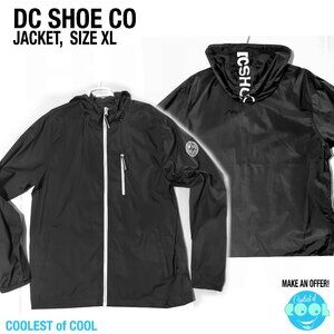 DC Shoes Co Jacket Mens XL Black Hooded Windbreaker Full Zip Skateboarding Y2K